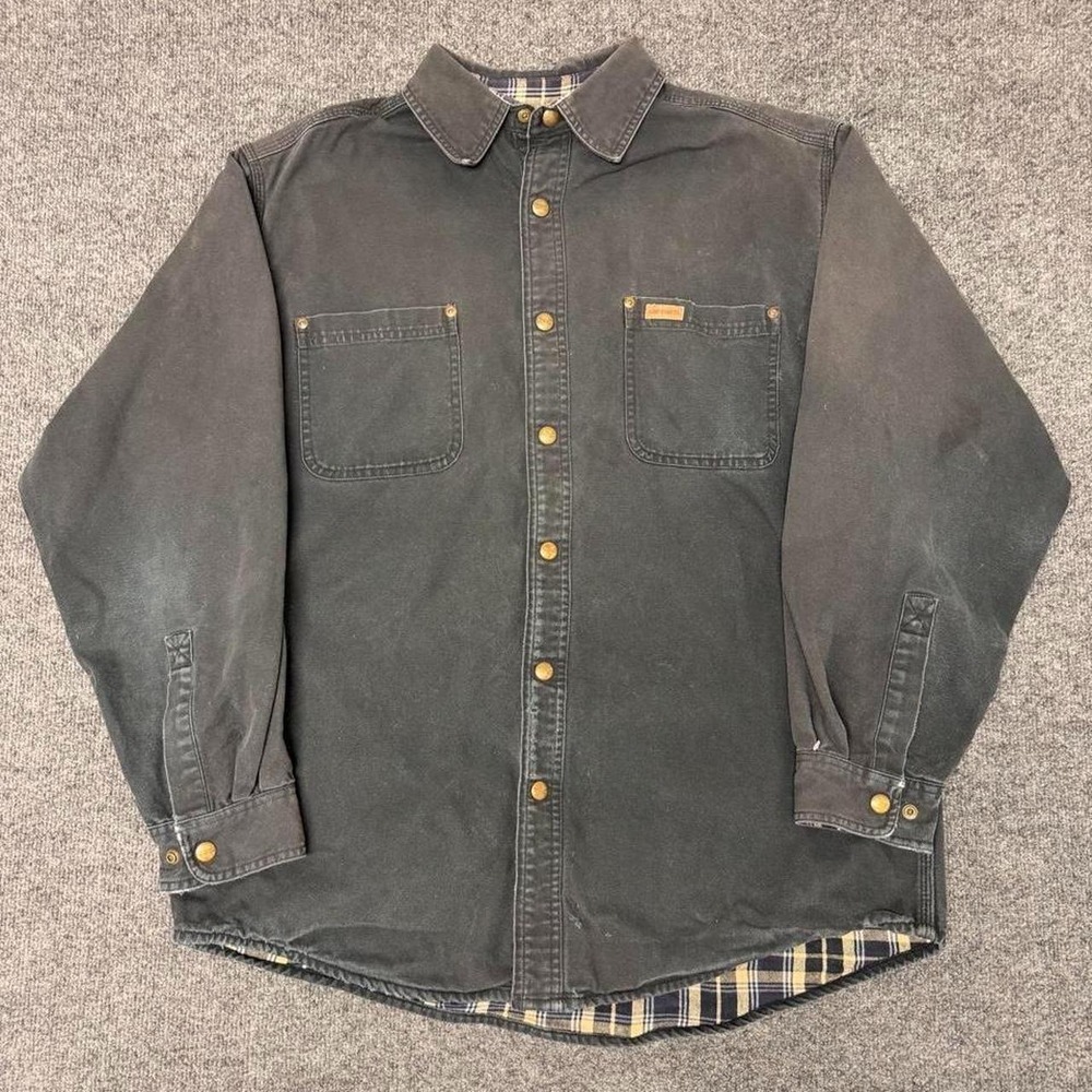 Carhartt Mens L Faded Black Canvas Flannel Lined Button Down Work Shirt Y2K
